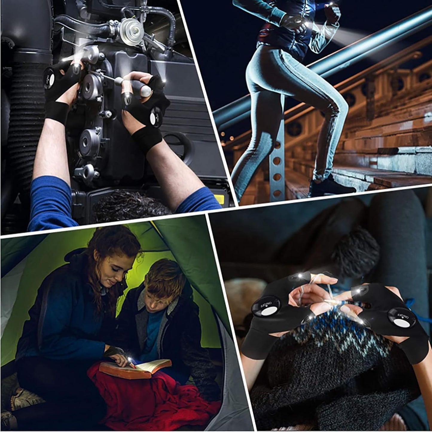 LED Flashlight Gloves Fishing Gloves, for Men LED Flashlight Gloves,Stocking Stuffers for Men, Men'S Cool Gadget Finger Lights for Fishing, Camping,Mechanic, Car Guy Repairing