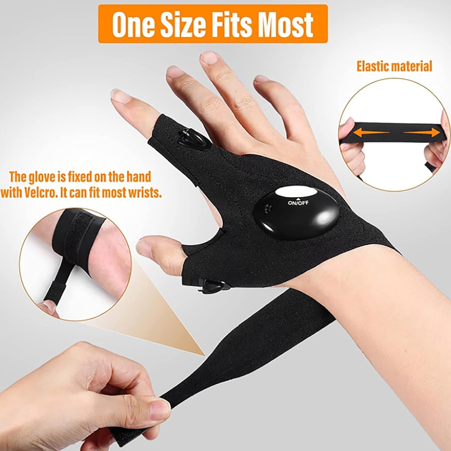 LED Flashlight Gloves Fishing Gloves, for Men LED Flashlight Gloves,Stocking Stuffers for Men, Men'S Cool Gadget Finger Lights for Fishing, Camping,Mechanic, Car Guy Repairing