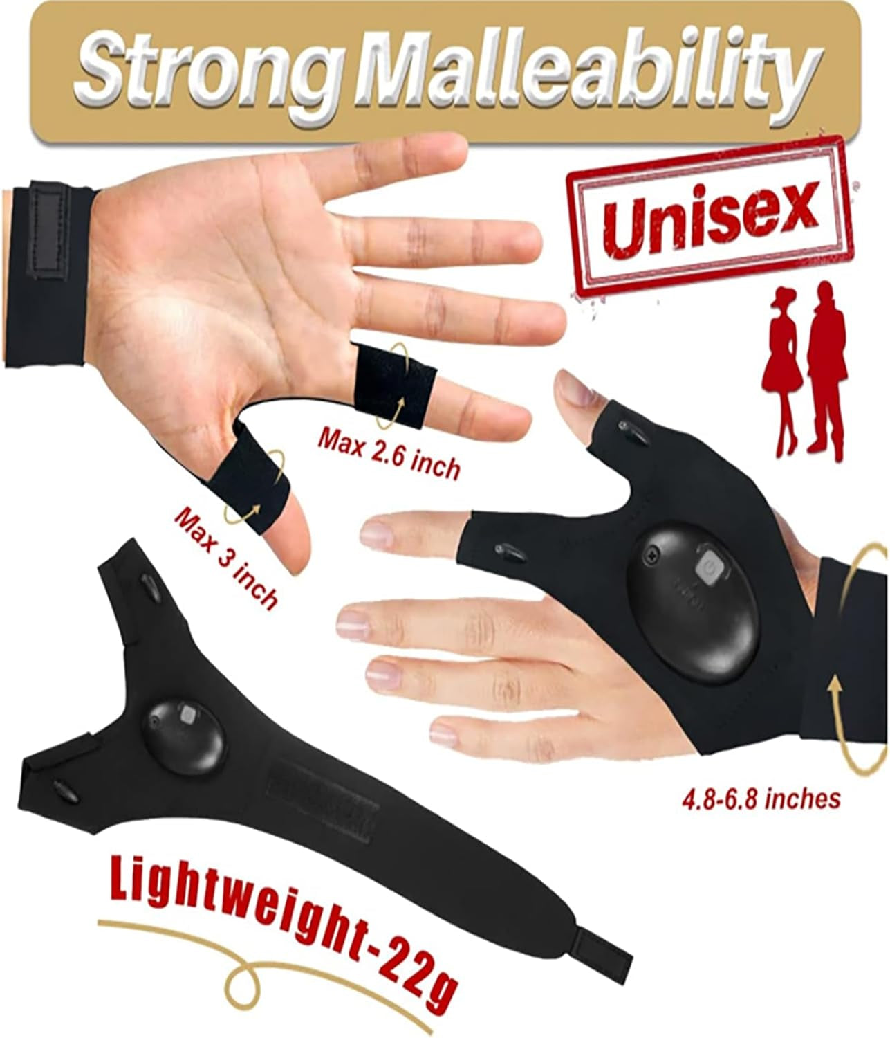 LED Flashlight Gloves Fishing Gloves, for Men LED Flashlight Gloves,Stocking Stuffers for Men, Men'S Cool Gadget Finger Lights for Fishing, Camping,Mechanic, Car Guy Repairing
