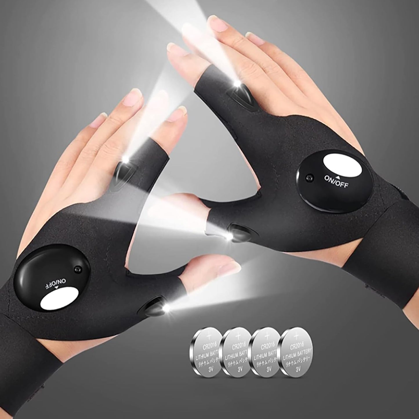 LED Flashlight Gloves Fishing Gloves, for Men LED Flashlight Gloves,Stocking Stuffers for Men, Men'S Cool Gadget Finger Lights for Fishing, Camping,Mechanic, Car Guy Repairing